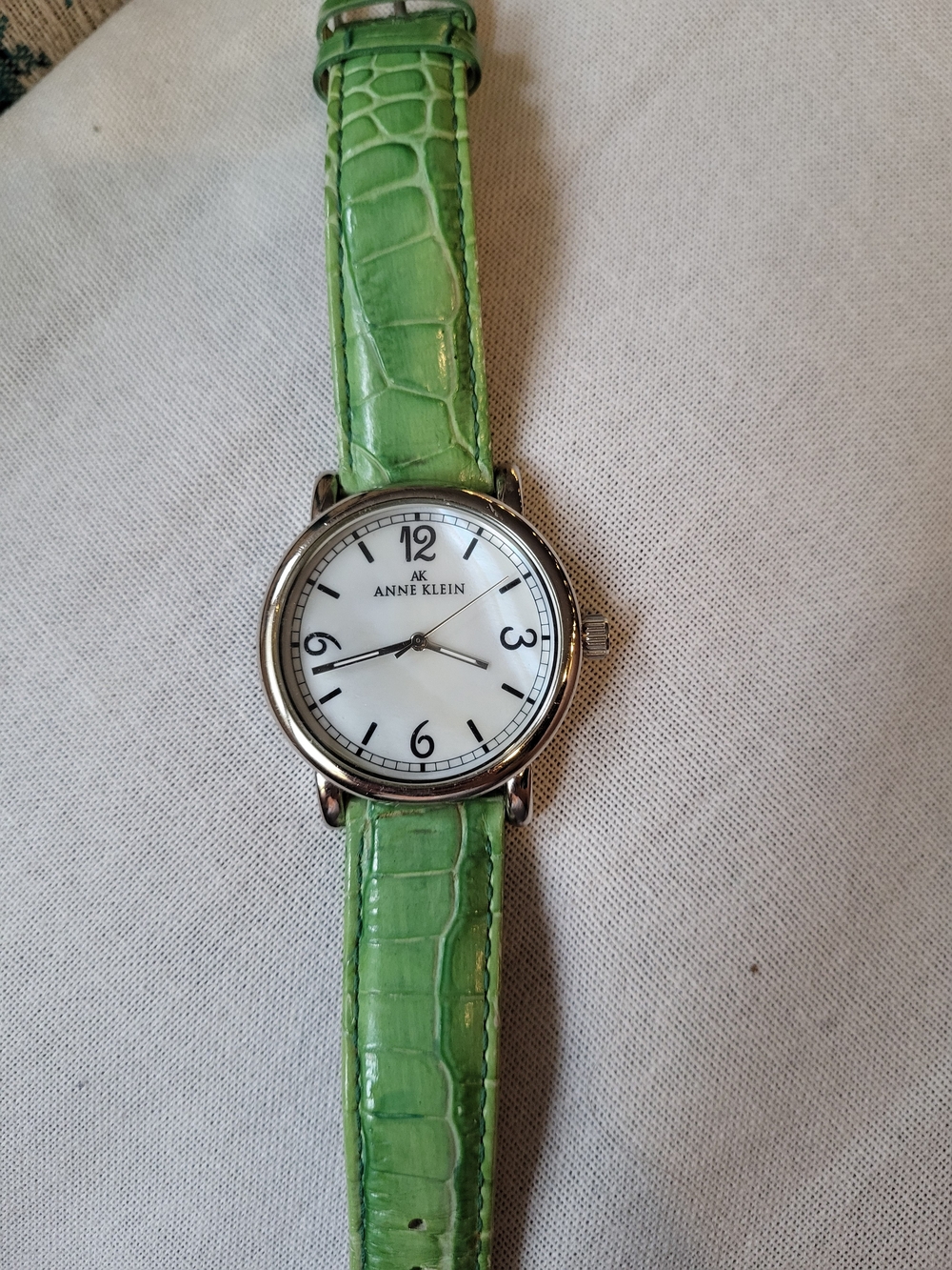 Anne Klein Silver Watch with Green Croc-Embossed Strap